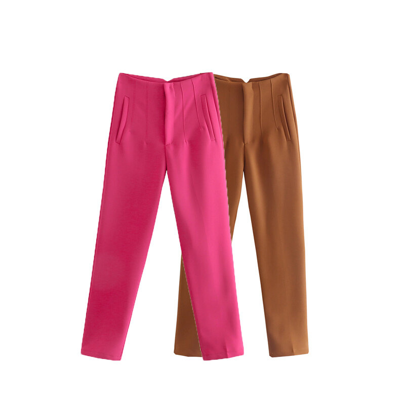 Pantalones elegantes de cintura alta para Mujer, ropa de oficina, Vintage, con cremallera, 2023