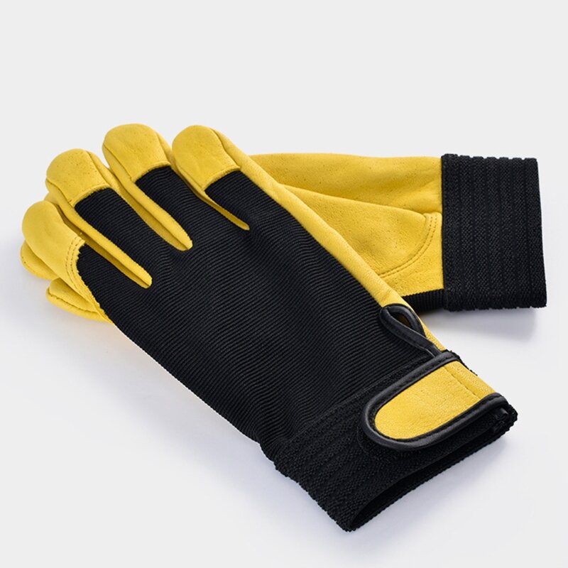 ポータブルユーティリティ作業手袋男性女性ガーデニング手袋模造シープスキン器用さ通気性デザインイエローブラック