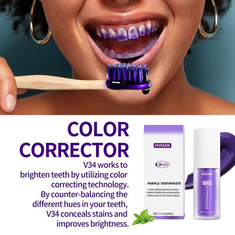 1pc 30ml Teeth Whitening Toothpaste  Color Tooth Correction Whitener Teeth Purple Non-Invasive Whitening Toothpaste