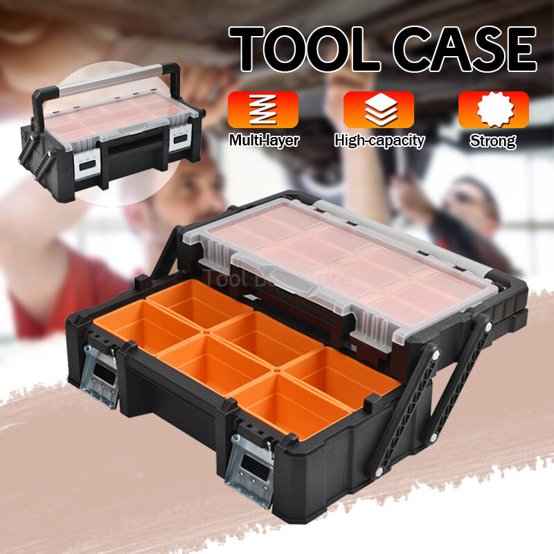 Caixa de ferramentas portátil Multi-Grid Parts Tool Organizer, Screws Storage Box, 2-Layer Folding Hard Case