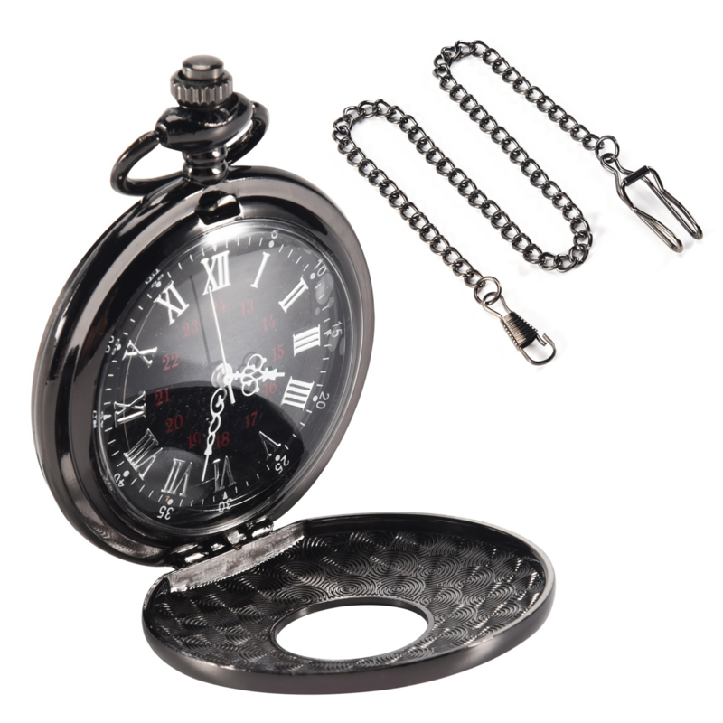 Numerais Romanos Quartzo Pingente Relógio De Bolso, Colar Steampunk, Preto Vintage, Presente