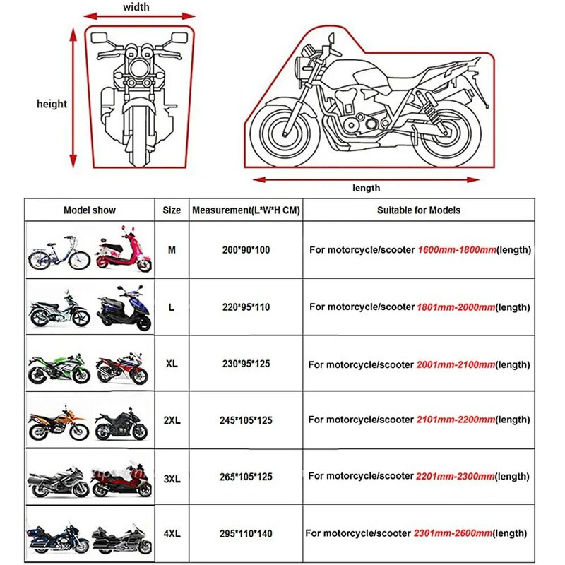 Cubierta impermeable para motocicleta, cubierta a prueba de polvo, protección UV para interior, exterior, Motocross, lluvia, M-4XL