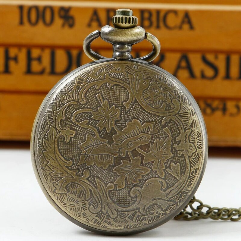 Steampunk Vintage Quartz Pocket Watch Bronze Antique Mens Women Necklace Pendant Chain Clock CF1090