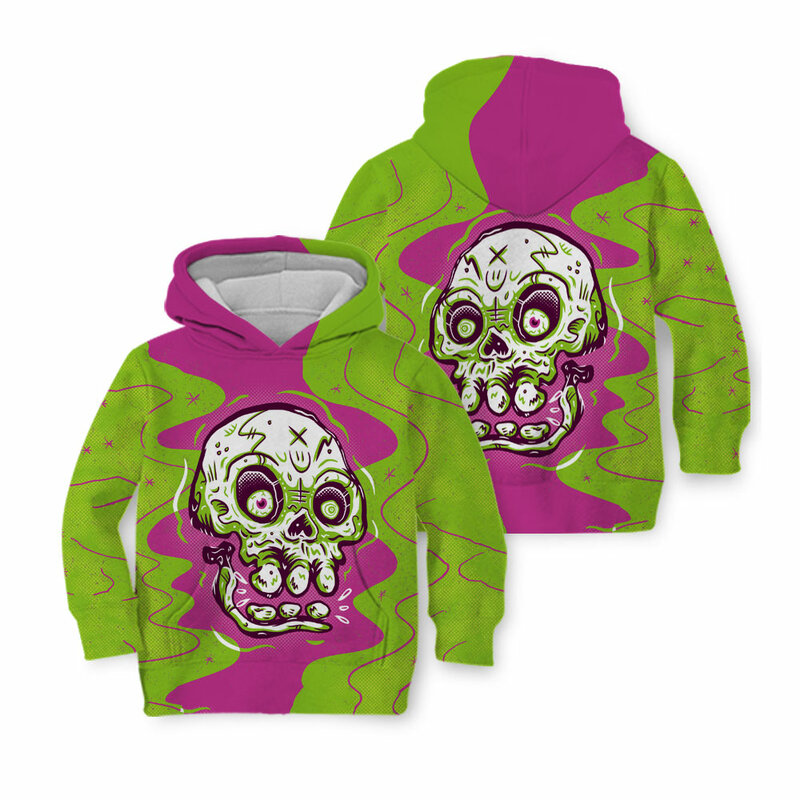 2023 Halloween Costume Colorful Skull Long-sleeved Hoodie Hand-painted Pullover All-over Print Art Bones Hip Hop Kids Clothing