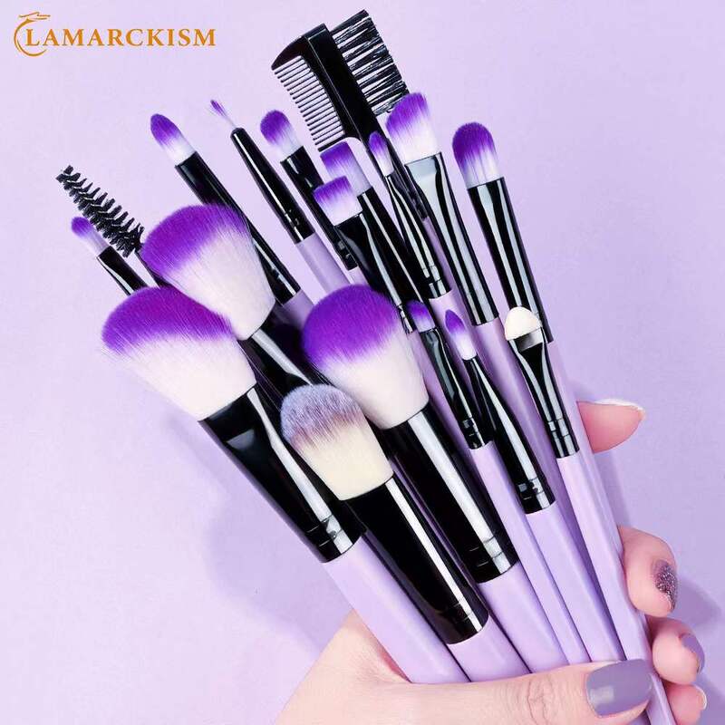 18 Pcs Purple Makeup Brushes Set Soft Eyeshadow Foundation Cosmetic Powder Blush Blending Beauty  Instruments Makeup Tools