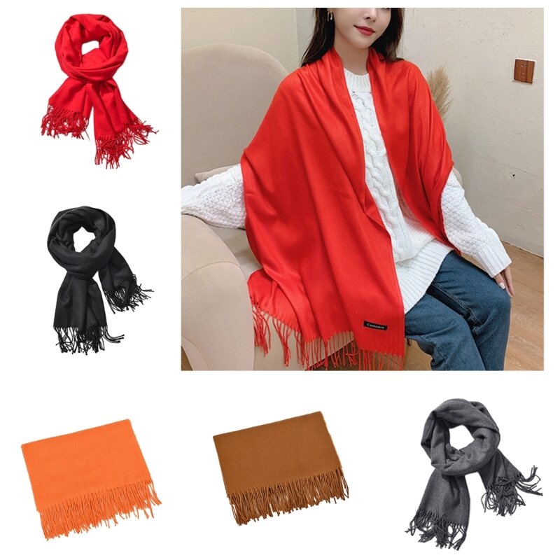 Длинный шарф Элегантный теплый шейный платок для холодной погоды Однотонный шейный шарф
