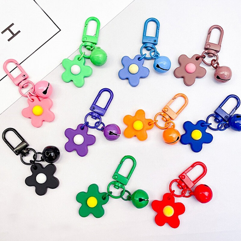New 1pc Cute Color Flowers Key Chain Bell Pendant Key Ring Mobile Bag Pendant Backpack Car Charms Decoration
