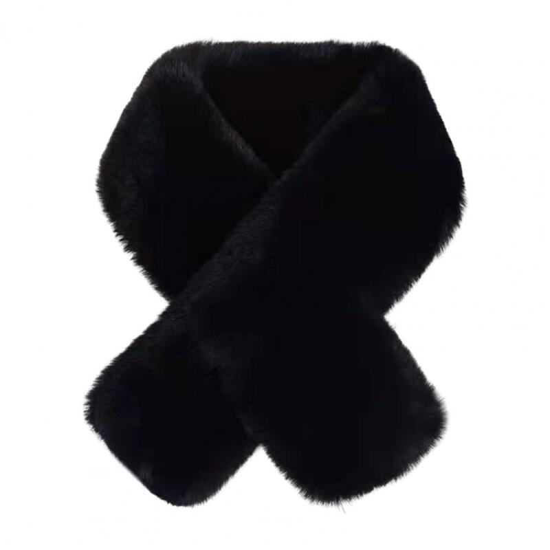 Cross Scarf Faux Rabbit Fur Thickened Soft Cozy Plush Cold Resistant Solid Color Autumn Winter Women Neck Warmer Collar Scarf