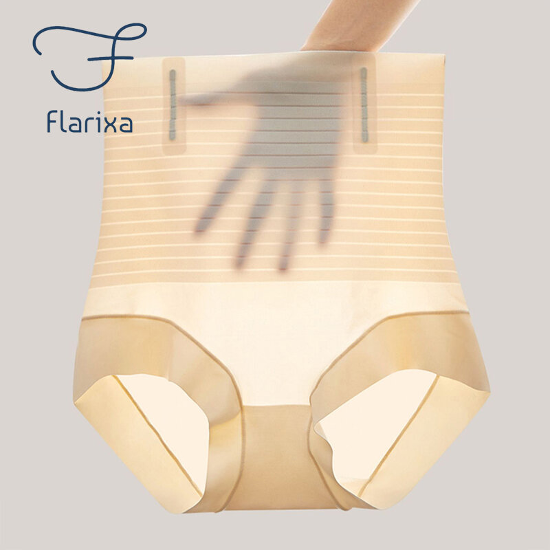 Flarixa سلس الحرير الجليد الملابس الداخلية للنساء عالية الخصر شقة البطن تقليل سراويل بعد الولادة البطن الورك رفع اللباس الداخلي ملخصات