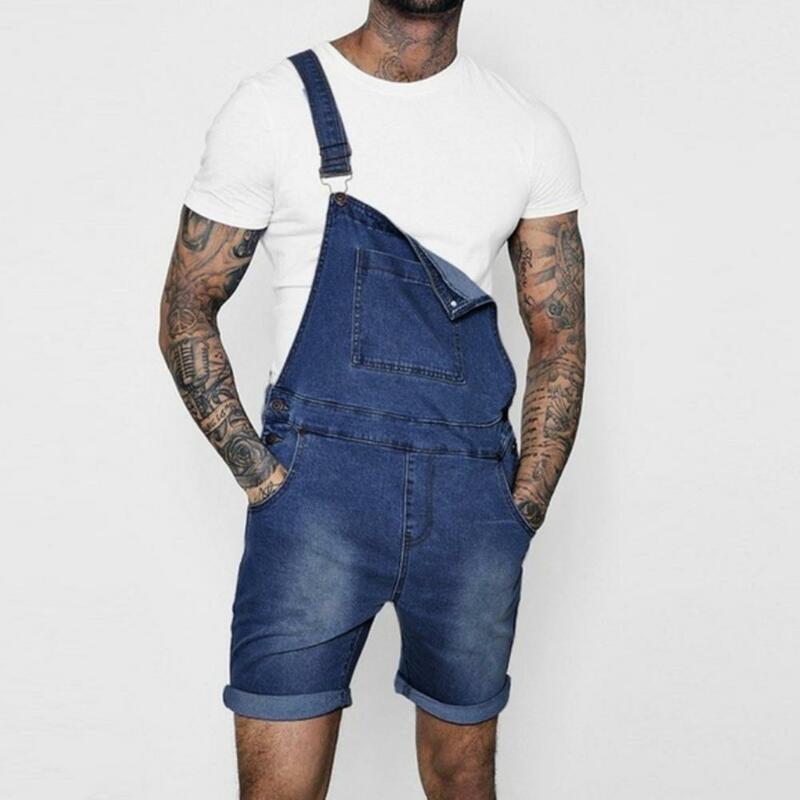 Pink Denim Overall Shorts for Men Fashion Hip Hop Streetwear Mens Jeans Overall Shorts Plus Size Summer Short Jean Jumpsuits