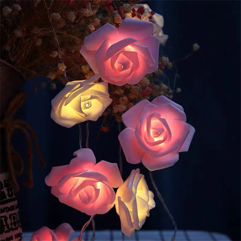 Guirlande lumineuse à 10 LED avec roses artificielles, 1.5m, fonctionnement à piles, féerique, décoration pour mariage, saint-valentin