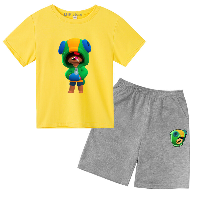 여름 어린이 세트, 레저 반팔 라운드넥 티셔츠 및 반바지, 애니메이션 격투 게임 프린트 의류, 3-12 세 소년 소녀