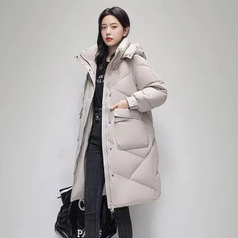 2023 여성용 파카 후드 재킷, 두껍고 따뜻한 코튼 패딩 퍼퍼 코트, 캐주얼 롱 파카, 루즈 아우터 의류, 겨울 신상