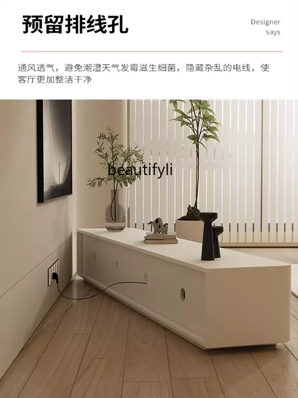 French Solid Wood Cream Style Paint TV Cabinet and Tea Table Combination Modern Simple Small Apartment Cabinet furniture