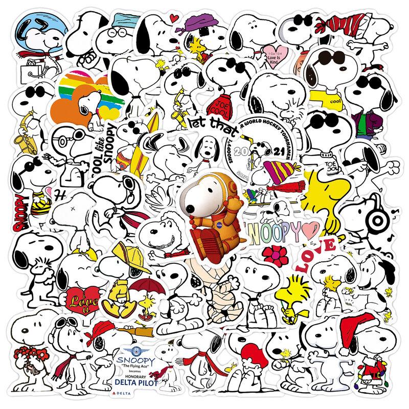 Taza de agua con grafiti de Snoopy para perro, 50 piezas, equipaje, portátil, manual, pegatina impermeable