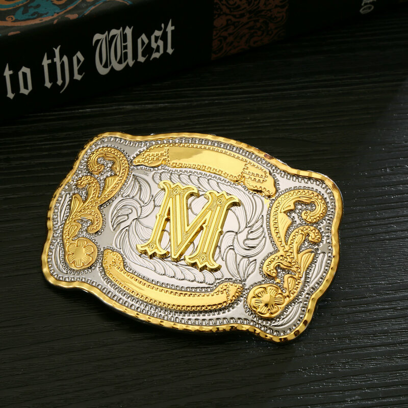 Western Denim – boucle de ceinture en cuir pour hommes, personnalisable avec Double lettre en alliage de Zinc, Style rétro, lettres de A à Z, motif Vintage