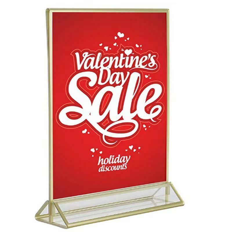 Acrílico transparente Tabletop Display Stand, titular do cartão de sinal com moldura dourada, papel Menu Stands, 4x6 Polegada, 1pc