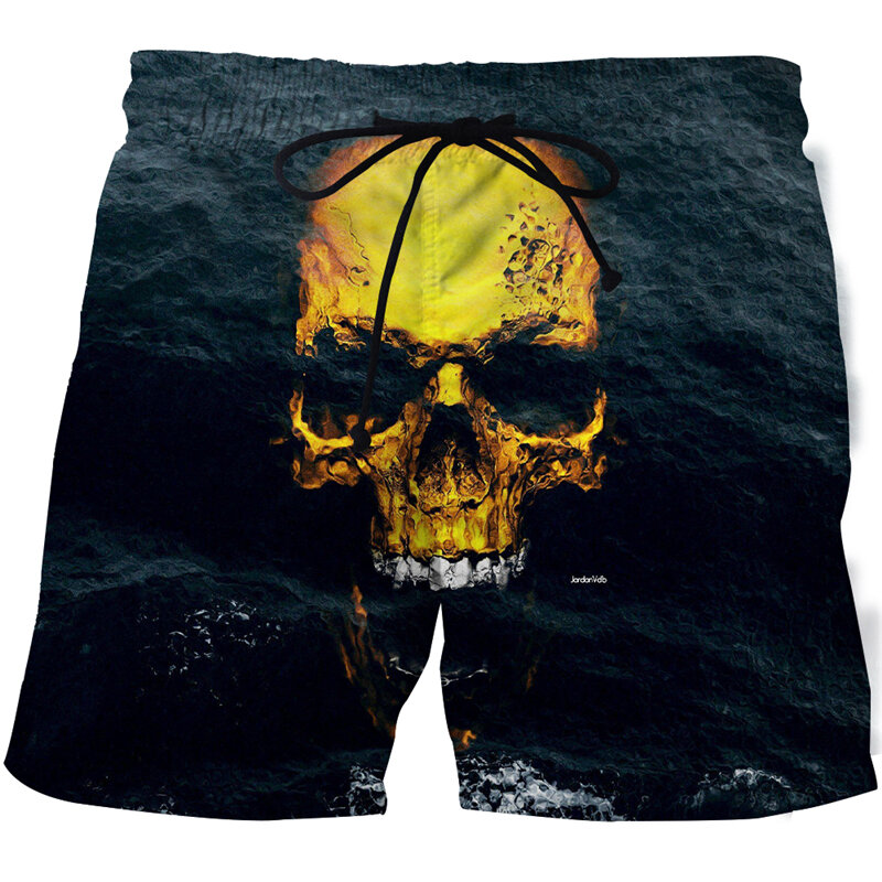 Pantalones cortos de playa con estampado 3D de calavera para hombre, Shorts deportivos informales para hombre, pantalones cortos cómodos para surfear, pantalones de Hip Hop, verano, nuevo