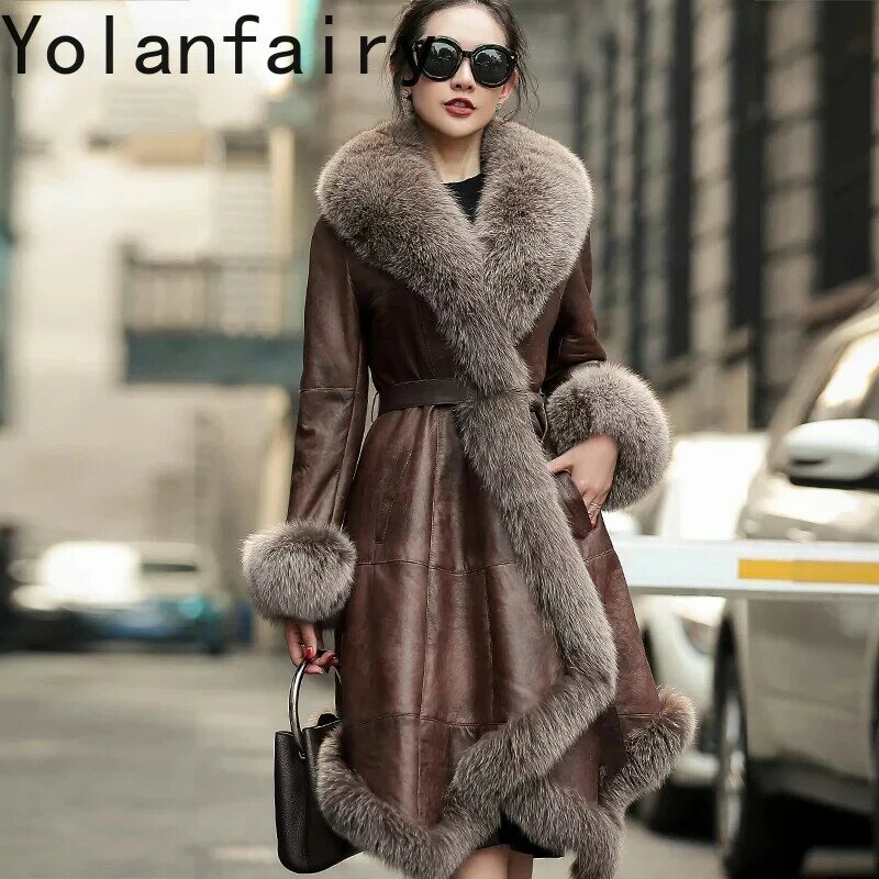 Genuine Wool Fur Coat Fox Fur Collar Winter Coats Women 2024 Slim Vintage Female Jacket Soft Warm Women's Clothing Ropa Zjt608