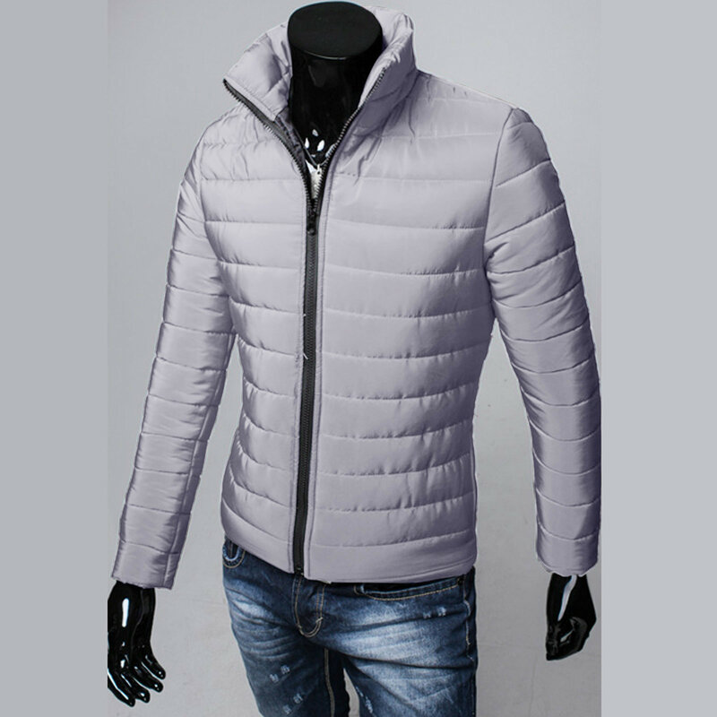 Men Autumn Winter Coat Jacket Cotton Stand Zipper Warm Winter Thick Long Sleeve Zipper Pocket Coat Fleece Lined Mens Coat
