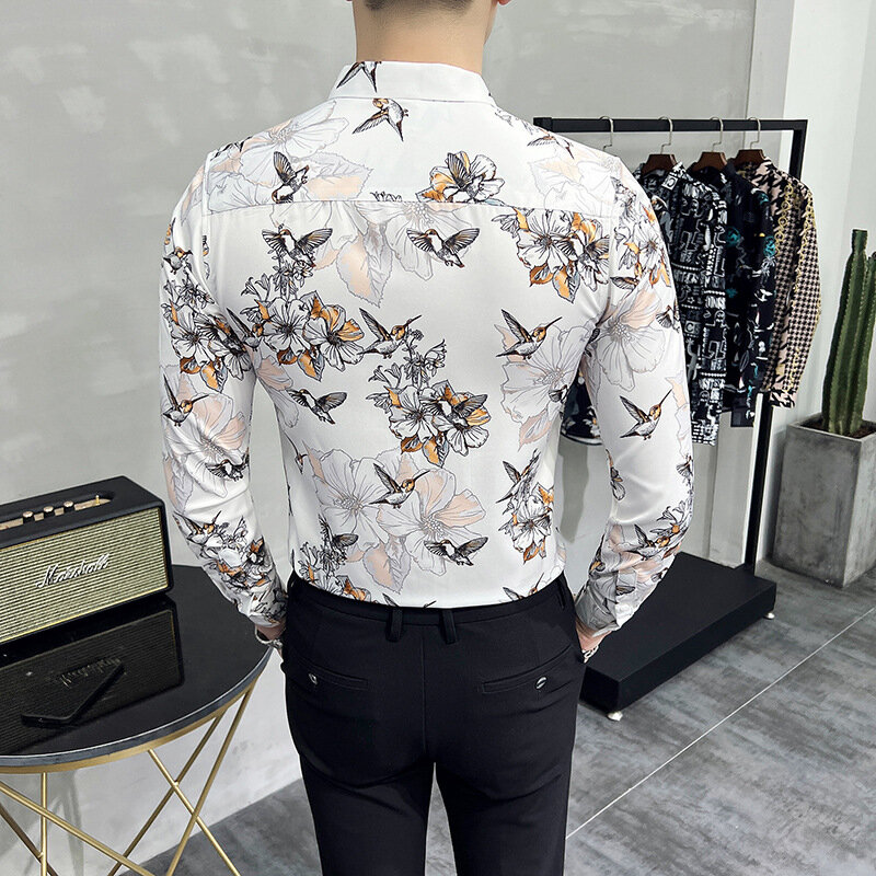 6xl Frühling neue Männer Vintage Social Flower Shirt Slim Fit Langarmhemd Herren Luxus Freizeit hemden Mann Chemise Homme