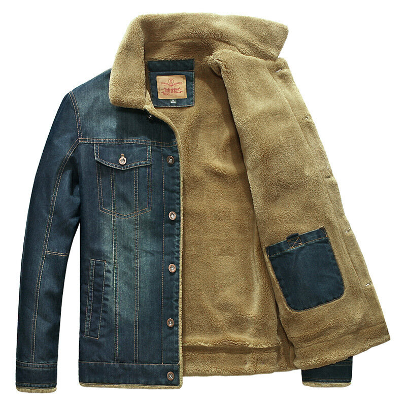 Men's Denim Jacket Fleece Thick Winter Warm Windbreaker Casual Multi-pockets Outwear Jeans Coat Streetwear Male Cowboy Clothing