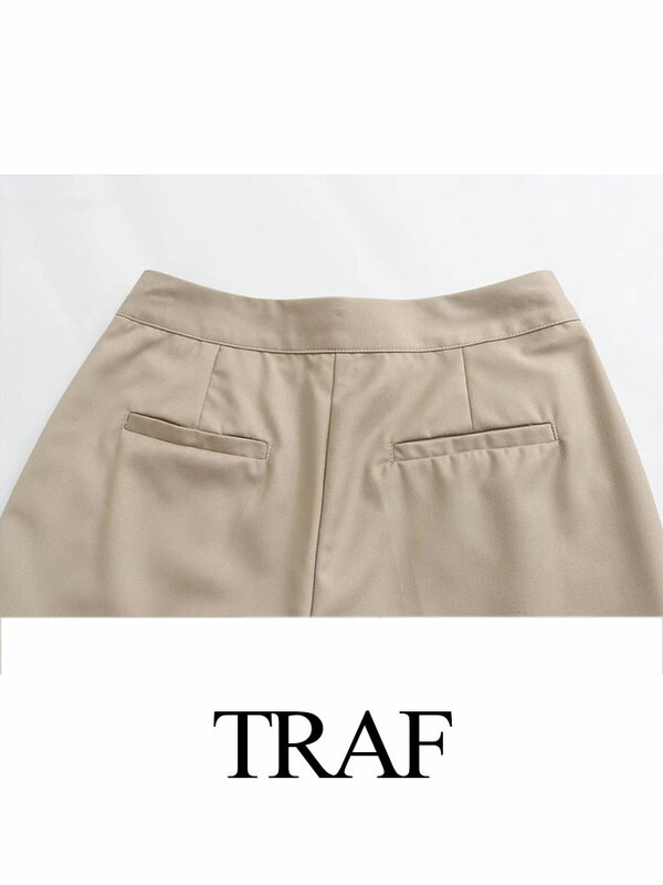 TRAF Women's Spring Slim Flared Pants 2024 Spring Fashion Stretch High Waist Women's Office Suit Pants Zippered Trousers Y2K