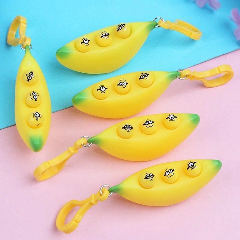재미있는 바나나 표현 키체인 펜던트, 스트레스 해소, 감압 피젯 장난감, TPR 핀치, 스트레스 방지 장식, 어린이 선물