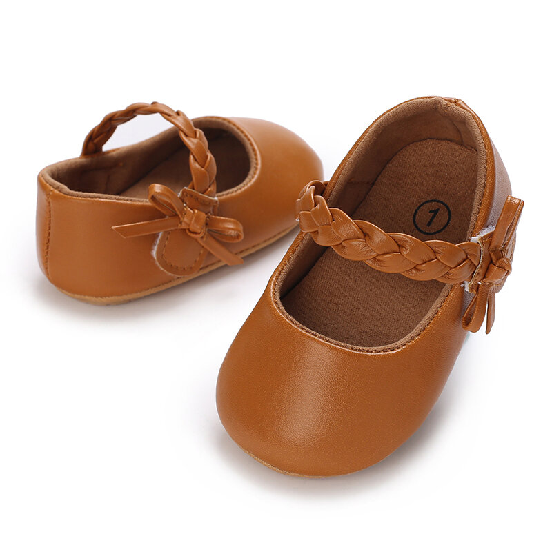 Niemowlęta dziewczynki jednokolorowe buty miękka podeszwa ze skóry PU kokarda buty antypoślizgowe buty dla małego dziecka