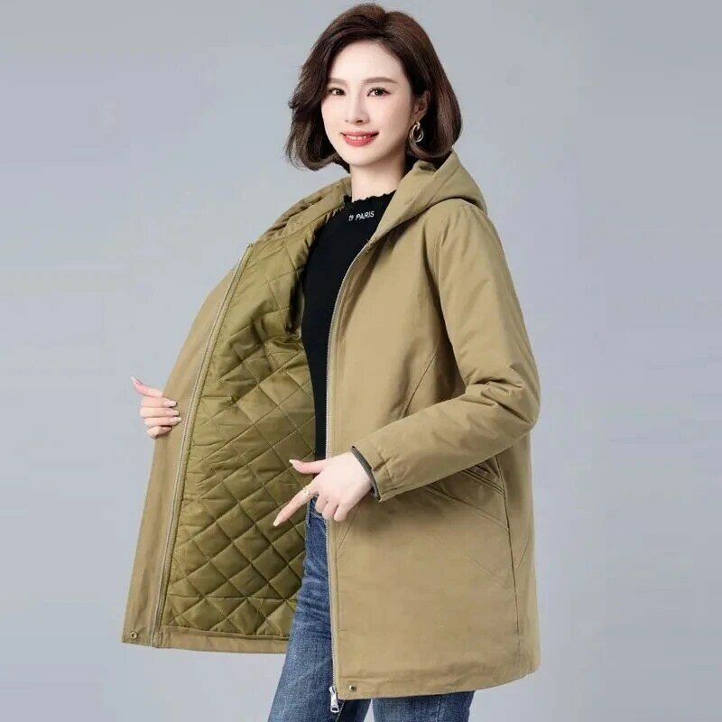 Chaqueta de algodón para mujer, abrigo holgado y cálido con capucha, ropa larga informal, versión coreana, invierno, 2024