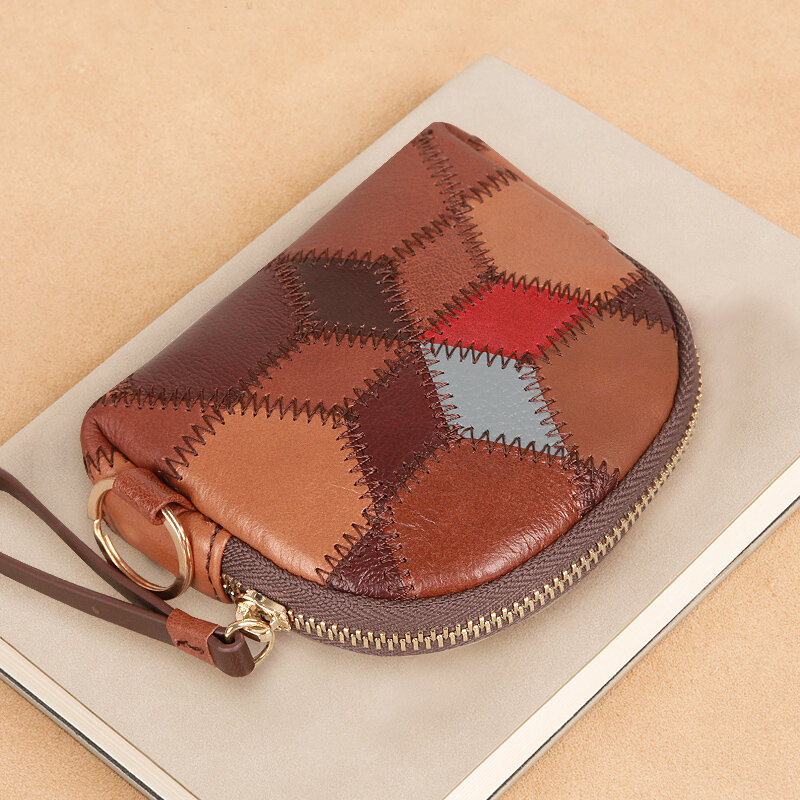 Dompet kulit asli wanita 100% dompet koin kecil dompet Mini dengan ritsleting gantungan kunci tas kantong genggam tempat kartu kunci