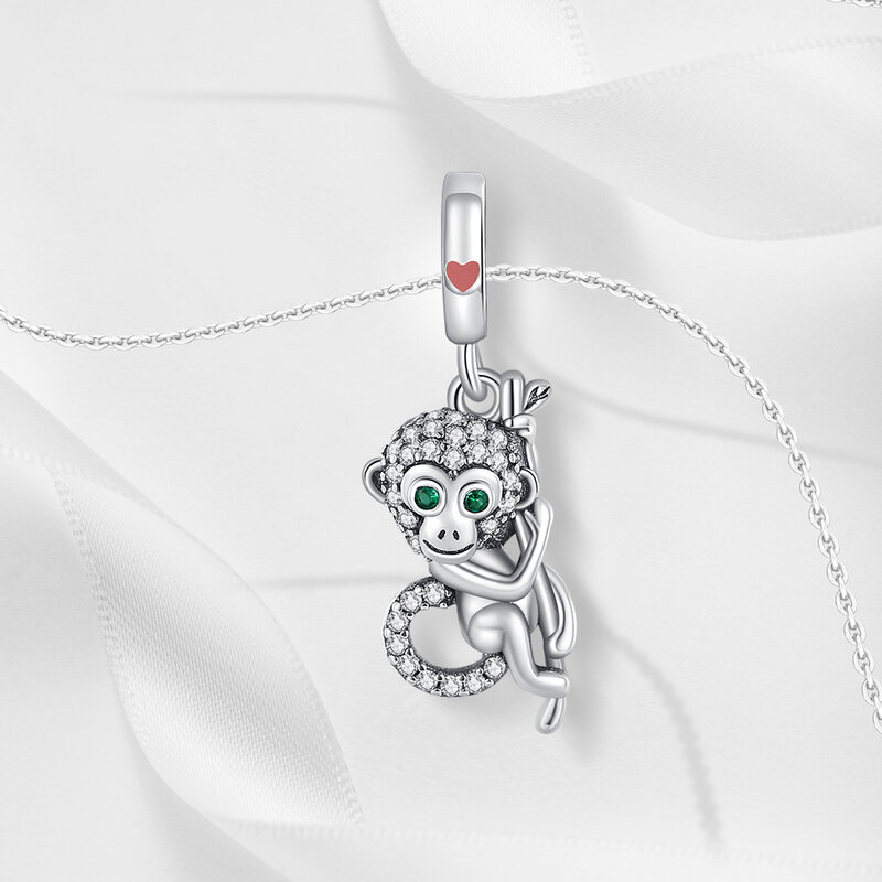 Matte Color 925 Sterling Silver Two-tone Movable Monkey Dangle Charm Fit Pandora Bracelet Cute Animal Jewelry Pendant