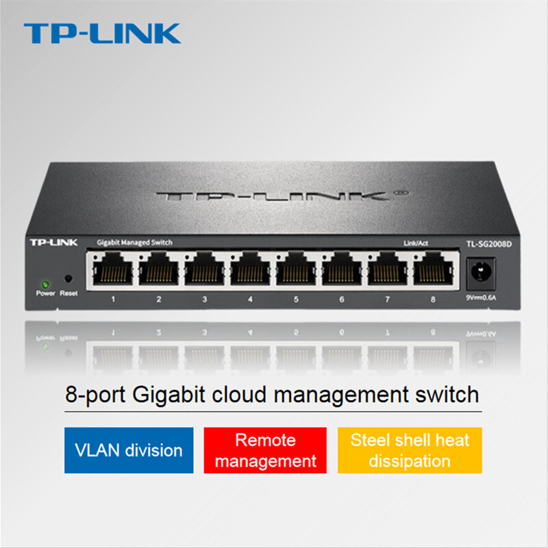 TP-LINK การสลับระบบคลาวด์ TL-SG2008D การจัดการเครือข่ายเว็บกิกะบิตแบบเต็ม8พอร์ตการจัดการคลาวด์สวิตช์ที่แยกสายไฟเครือข่าย