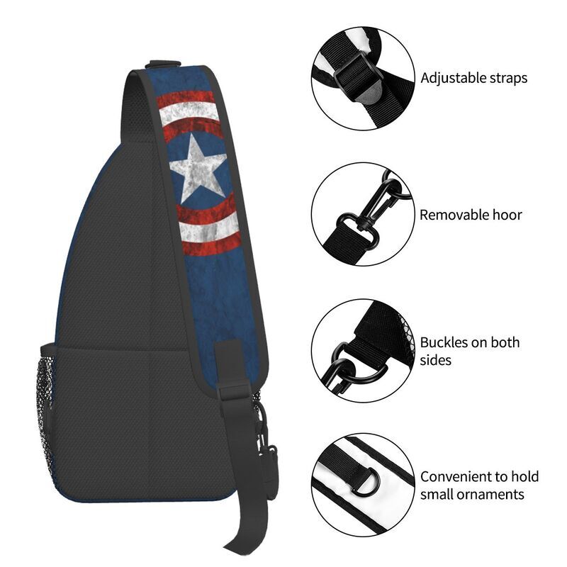 Sacos personalizados do Sling do Capitão América para homens, mochila crossbody do ombro no peito, mochila de viagem, moda