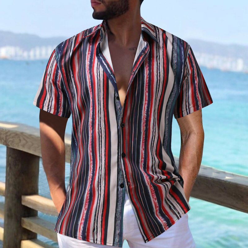 2023 camicia hawaiana da uomo nuova manica corta per uomo camicetta con stampa a righe 3D top maglietta oversize Casual abbigliamento maschile Camisa