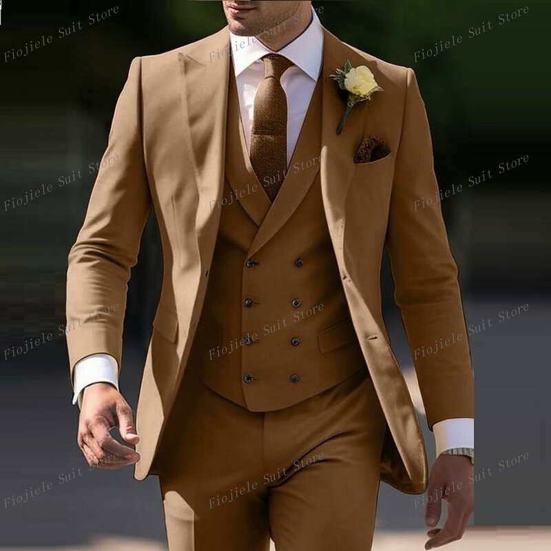 Jaqueta de smoking formal masculina, conjunto de calças e colete, terno masculino, padrinho do noivo, festa de casamento, novo, 3 peças