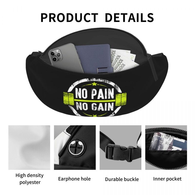 No Pain No Gain Fitness Gym Fanny Pack Men Women Cool Bodybuilding Lover Crossbody Waist Bag for Running Phone Money Pouch