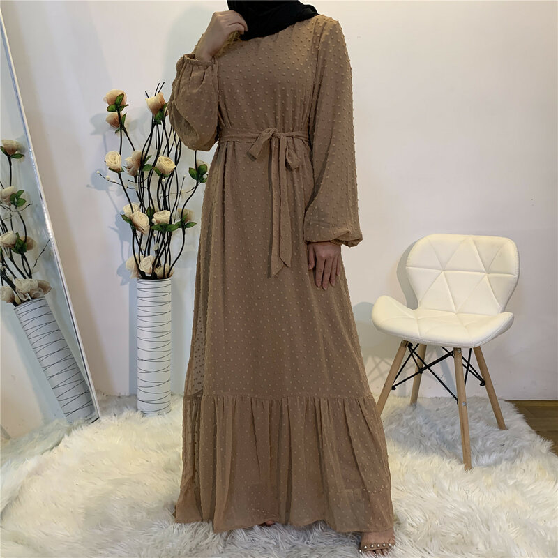 Long Sleeve Lace-up Arab Dubai Abayas Evening Party Dresses for Women Muslim Fashion Jalabiya Robes Casual Maxi Dress Femme Robe