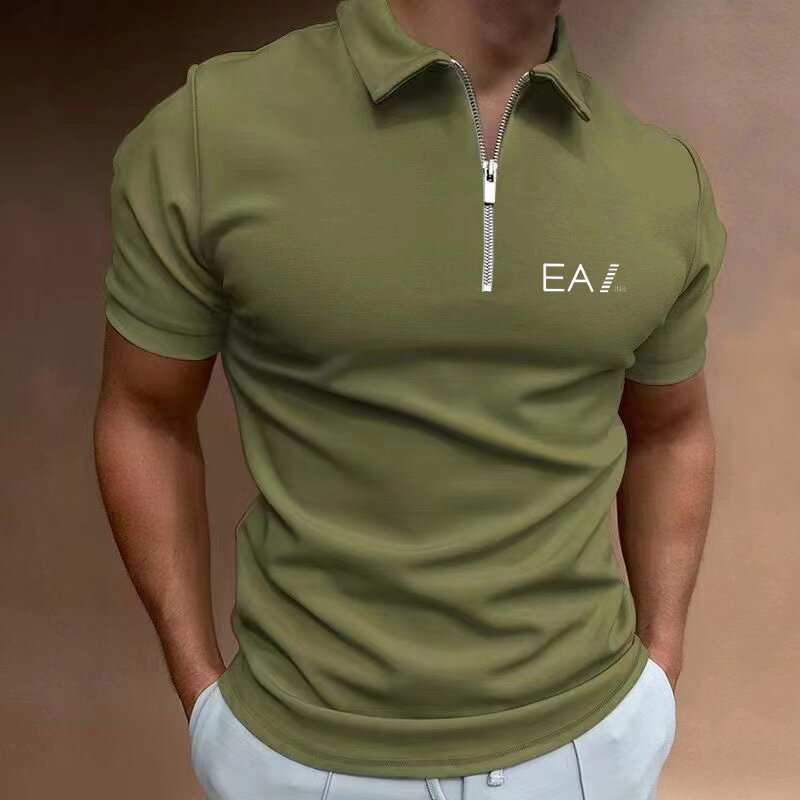 Camisa polo masculina de manga curta, camiseta com gola roscada, respirável, moda casual do escritório, verão