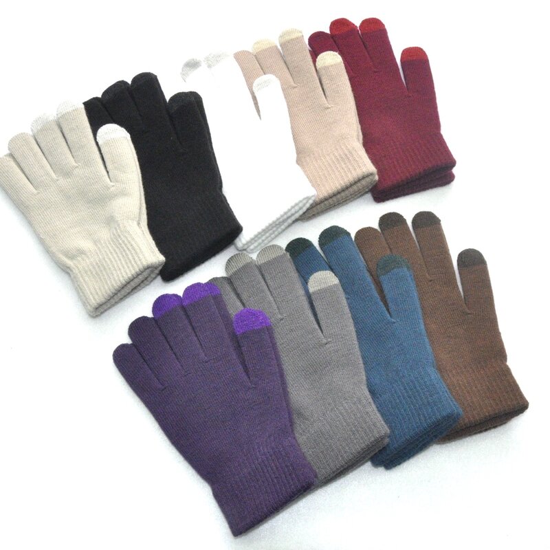 Nieuwe Winter Dikker Warme Handschoenen Voor Mannen Vrouwen Studenten Gebreid Drie Vinger Touchscreen Wanten Outdoor Fietsen Ski Handschoenen