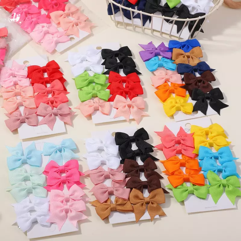 10Pcs Baby Ribbon Bow Hairpin Hairclip Kawaii Mini Lovely Solid Color Satin Barrettes Set Girls Sweet Hair Accessories Wholesale