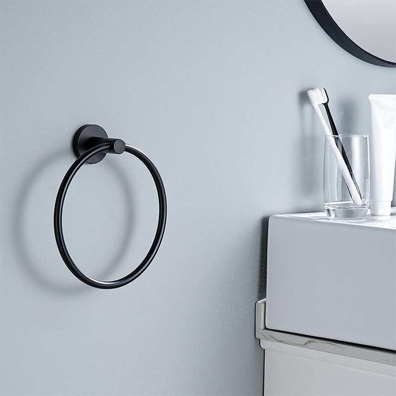3pc/set Toilet Towel Rack Wall-mounted Black Silver 304 Stainless Steel Bathroom Hardware Accessories Towel Ring Set