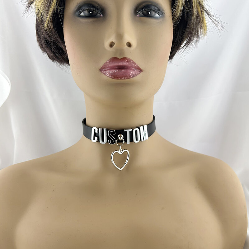 Collier pendentif coeur en cuir rose personnalisé, tour de cou nom gothique, accessoire de cosplay, collier Yes AssessGirl, punk, sexy, hip hop, unisexe