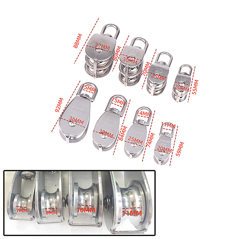 싱글 휠 스위블 리프팅 로프 도르래 세트, 리프팅 휠 도구, 더블 도르래 블록, 304 스테인레스 스틸, M15, M20, M25, M32, 1PC