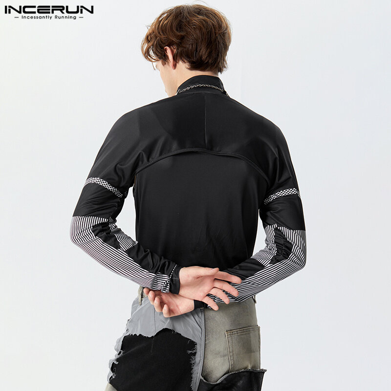 Incerun-Macacões masculinos sexy, bodysuits de duas peças, elegante masculino triângulo macacão, manga comprida, impressão de vento, locomotiva, S-3XL, 2022