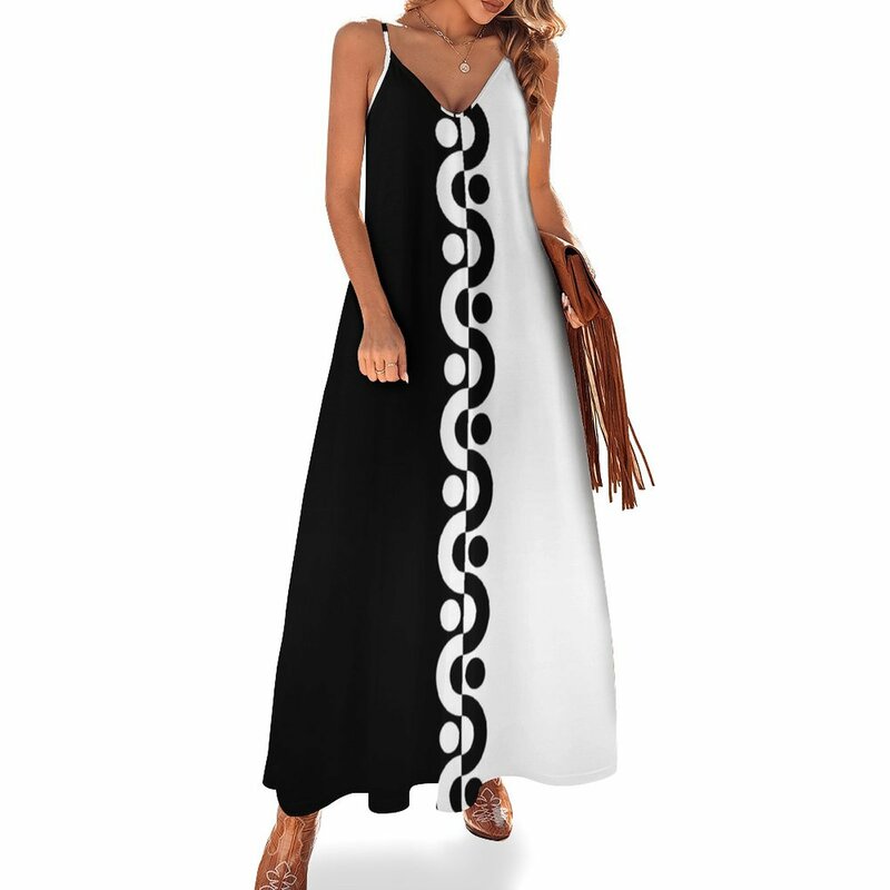 블랙 앤 화이트/투톤 모던 민소매 드레스, 여름 2023 비치 드레스, 여성 공식 행사 드레스