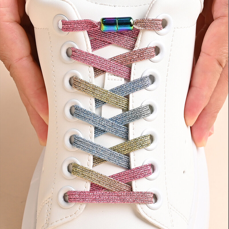 Cordones elásticos para zapatillas de deporte para niños y adultos, cordones de zapatos sin corbata, hebilla colorida, Perla ligera, colorida, moda sin corbatas, 1 par