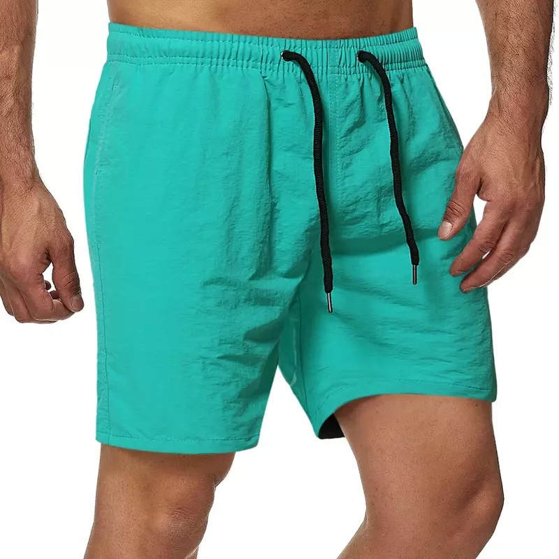 Short casual de secagem rápida masculino, tamanho grande, monocromático, curto para praia de verão, esportivo masculino, cordão fitness, elástico na cintura