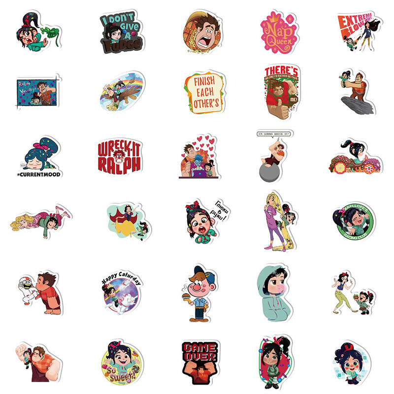 Disney-pegatinas de dibujos animados de Ralph rompe el Internet para niños, calcomanías de grafiti de Anime, álbum de recortes DIY, portátil, teléfono, juguete adhesivo, 10/30/50 piezas
