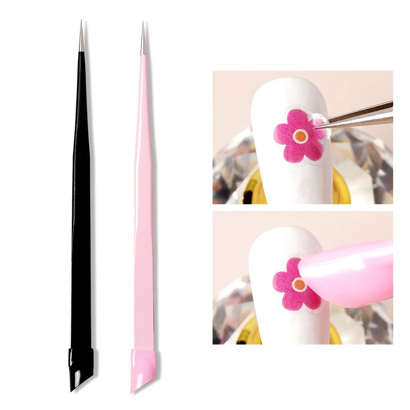 Double Ended Silicone Nail Art Tweezers with Pressing Head Nail Stickers Rhinestones Pick Up Clip Eyelash Extension Makeup Tools